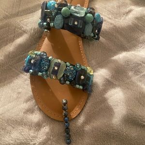2 Strap Midnight Color Stone Sandals